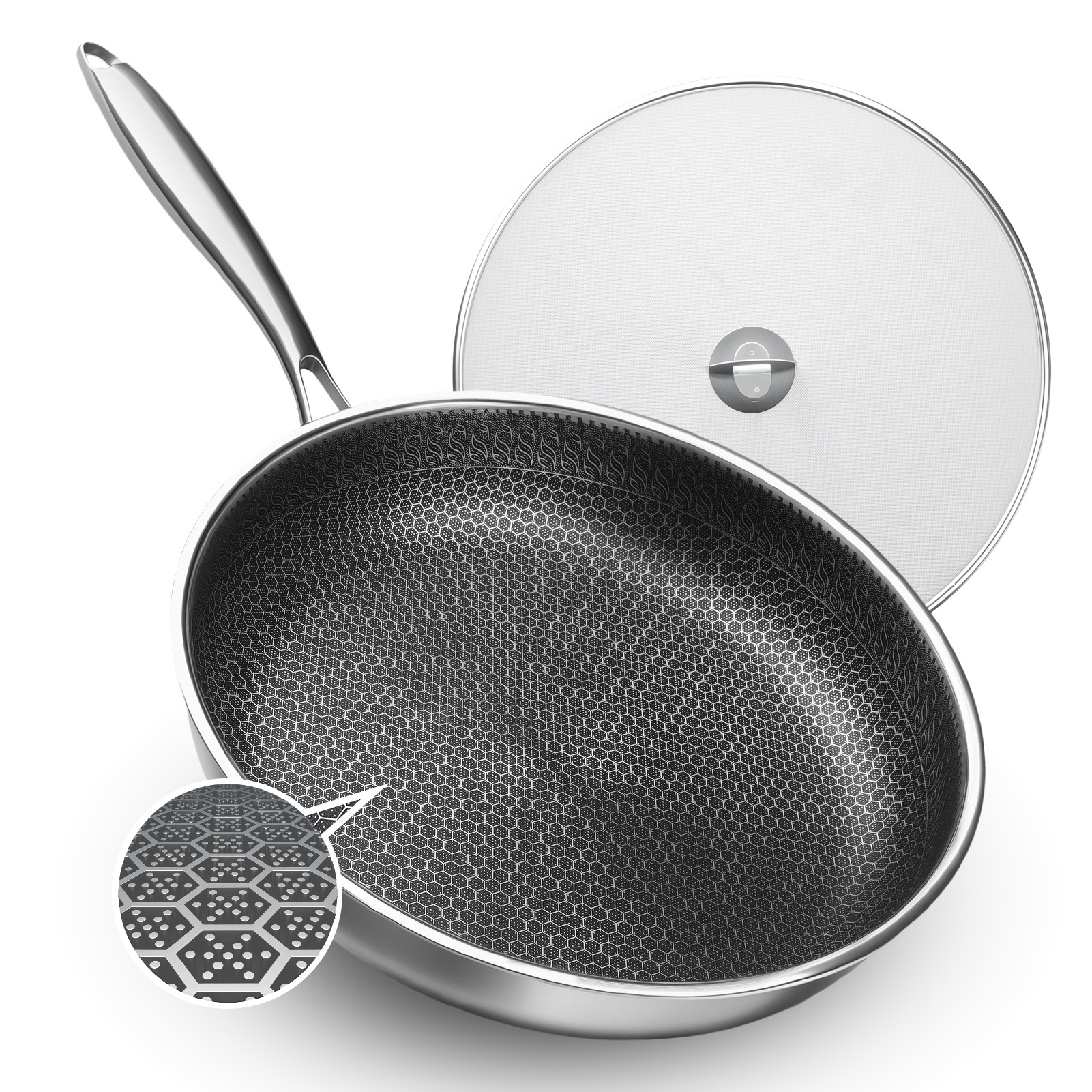 Mingze hybrid stainless steel frying pan with honeycomb interior